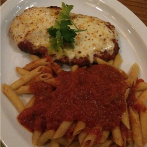 Veal parmigiana and penne pasta