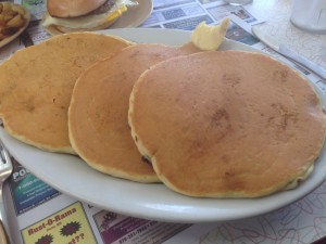 Three chocolate chip pancakes